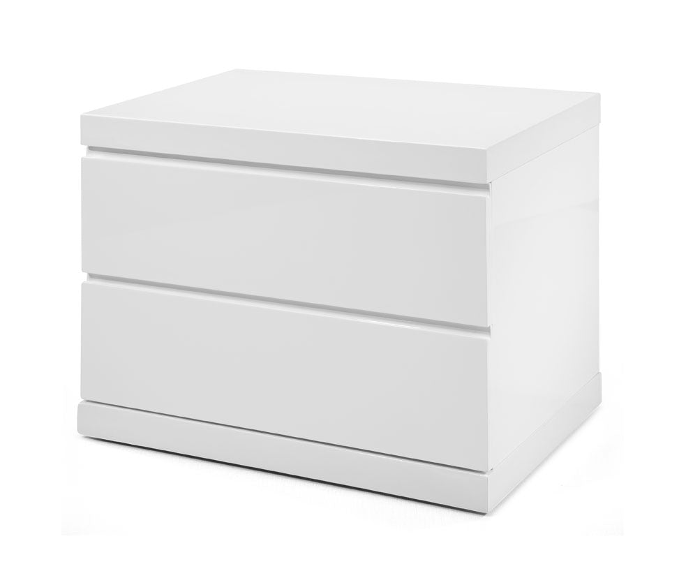 Modern White High Gloss Finish 2 Drawer Nightstand