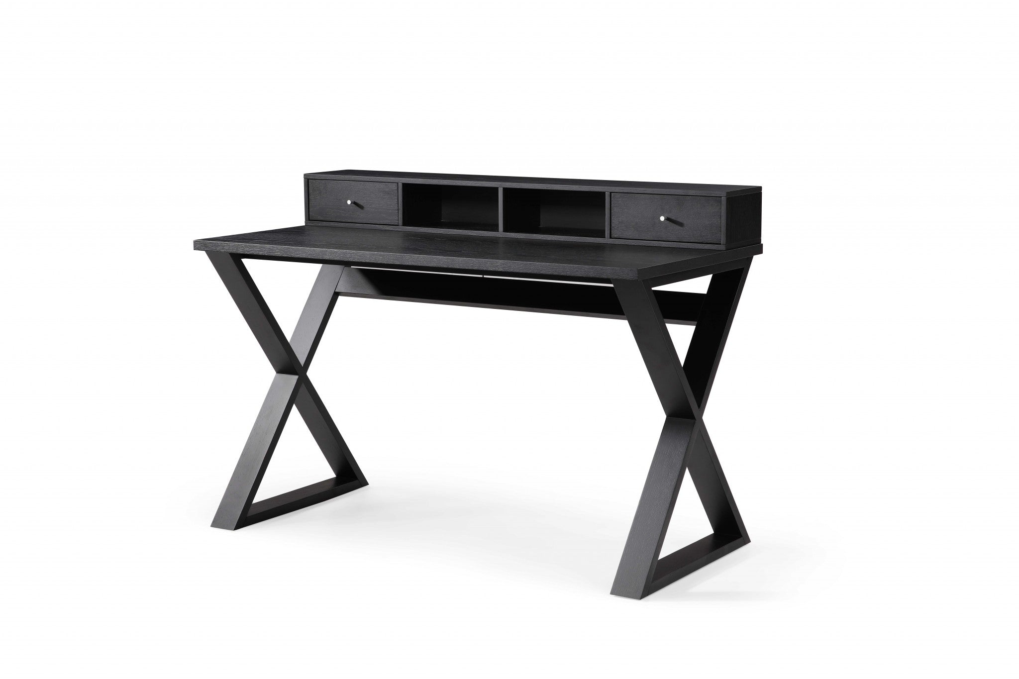 Rectangular Black Veneer Desk with 2 Small Drawers