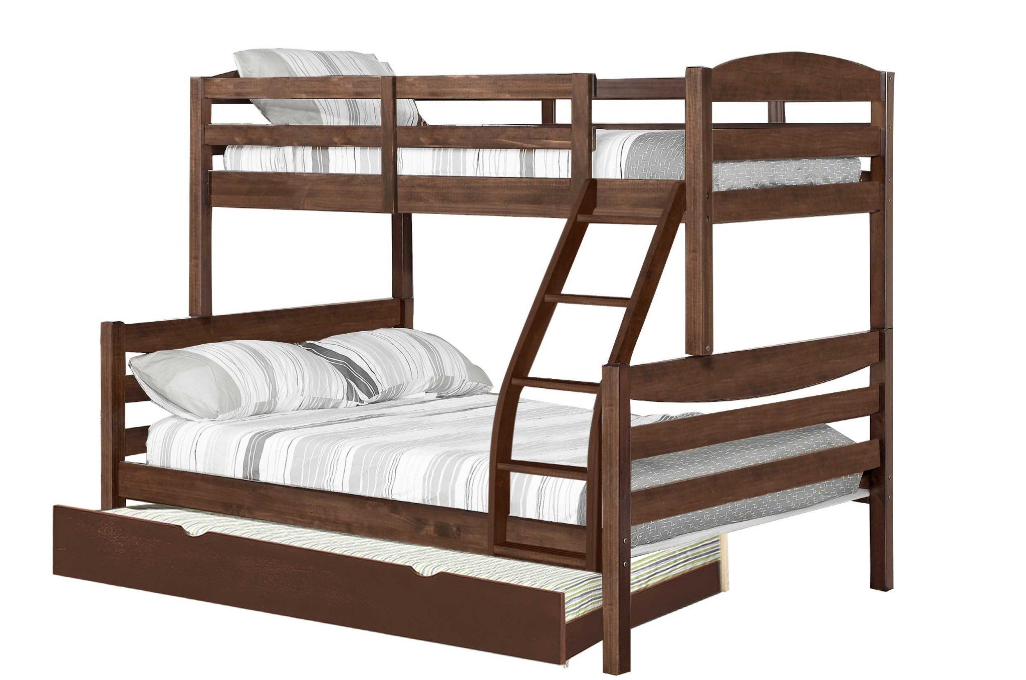 Transitional Brown Finish Twin over Full Bunk Bed with Trundle Box