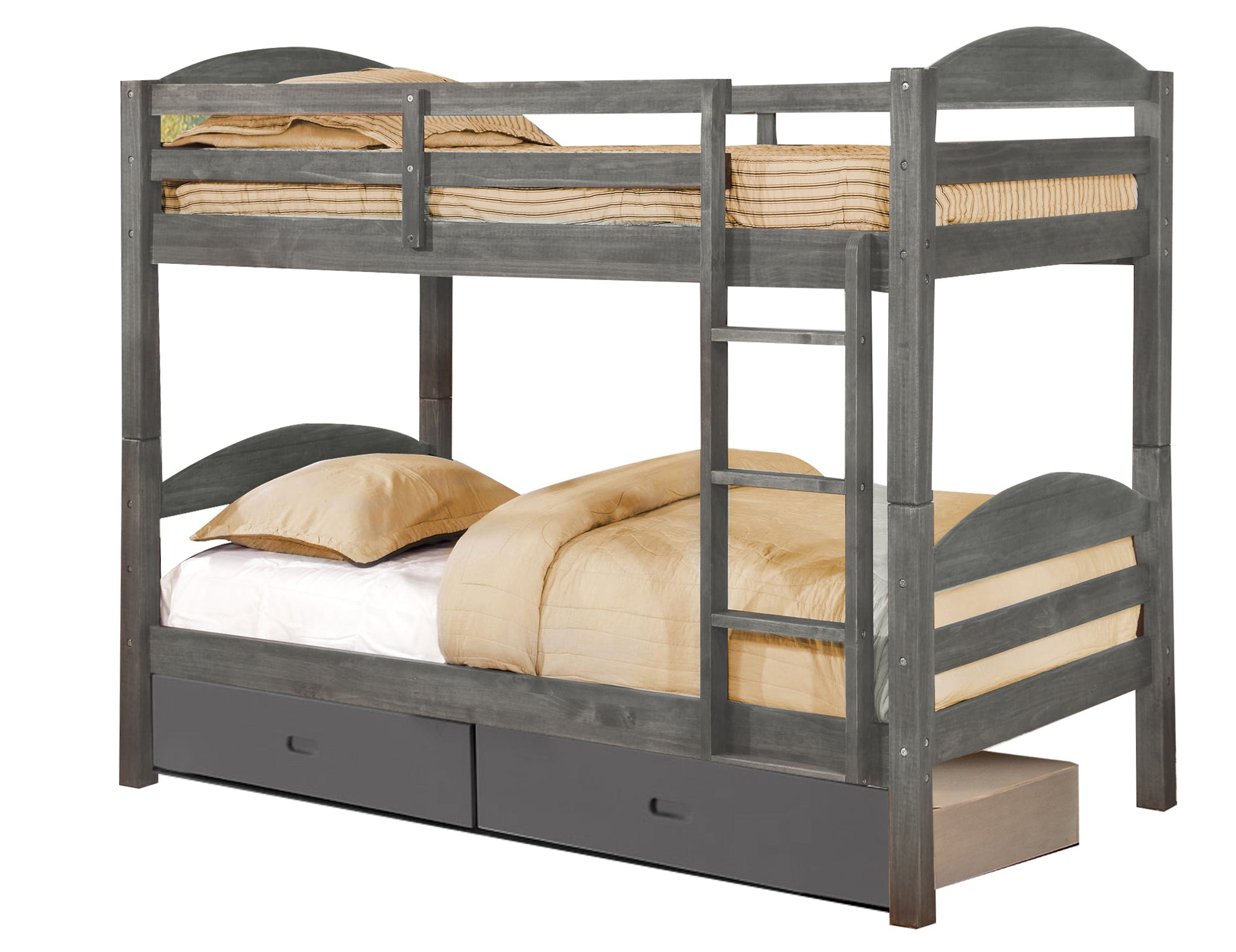 Transitional Grey Finish Twin over Twin Bunk Bed with 2 Drawers