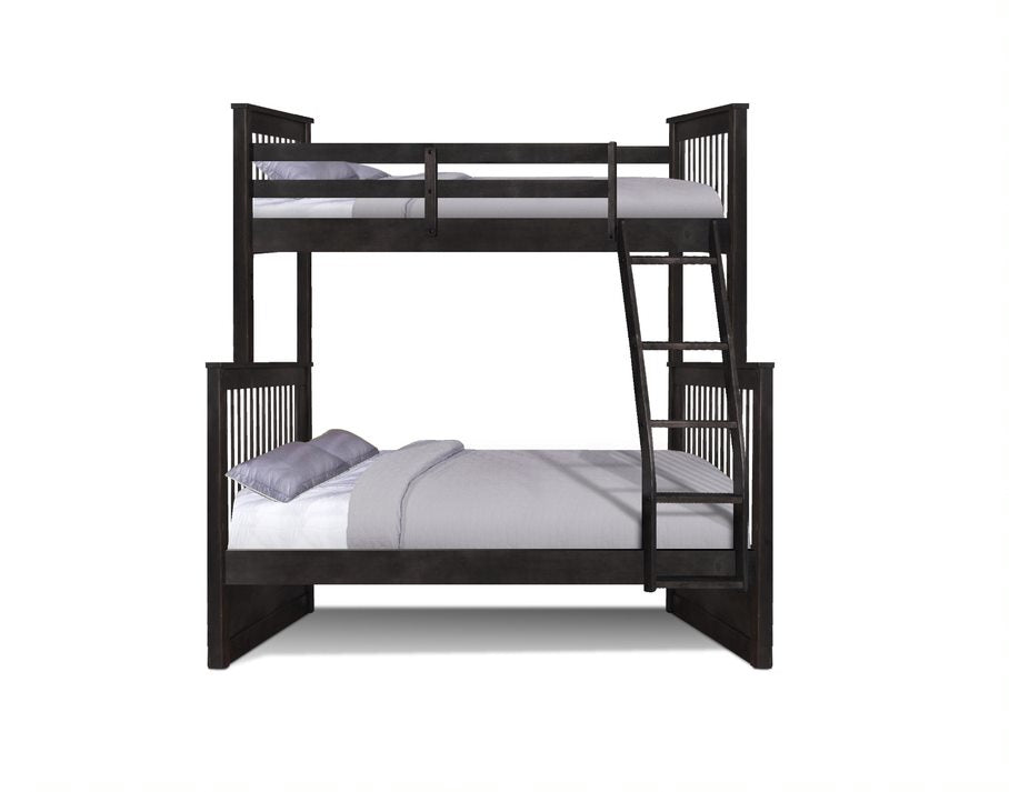 Contemporary Charcoal Black Finish Twin over Full Bunk Bed