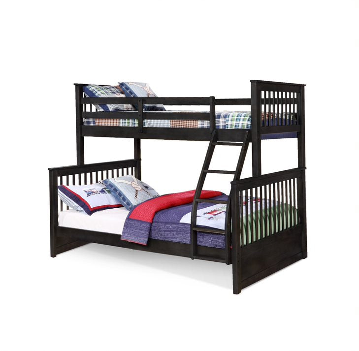 Contemporary Charcoal Black Finish Twin over Full Bunk Bed