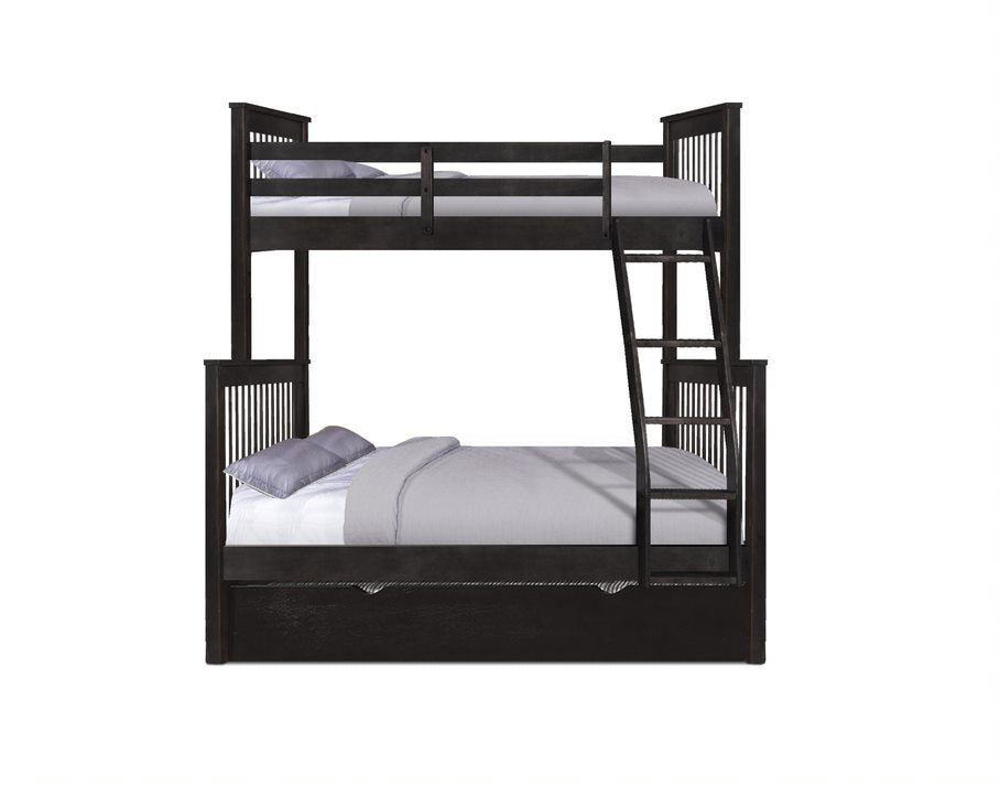 Contemporary Black Finish Twin over Full Bunk Bed with Trundle