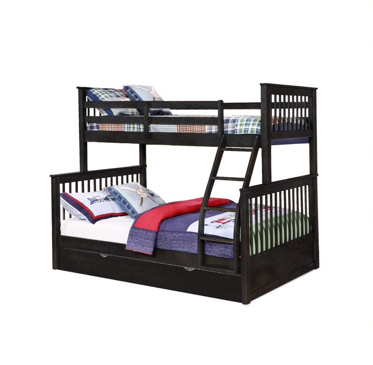 Contemporary Black Finish Twin over Full Bunk Bed with Trundle