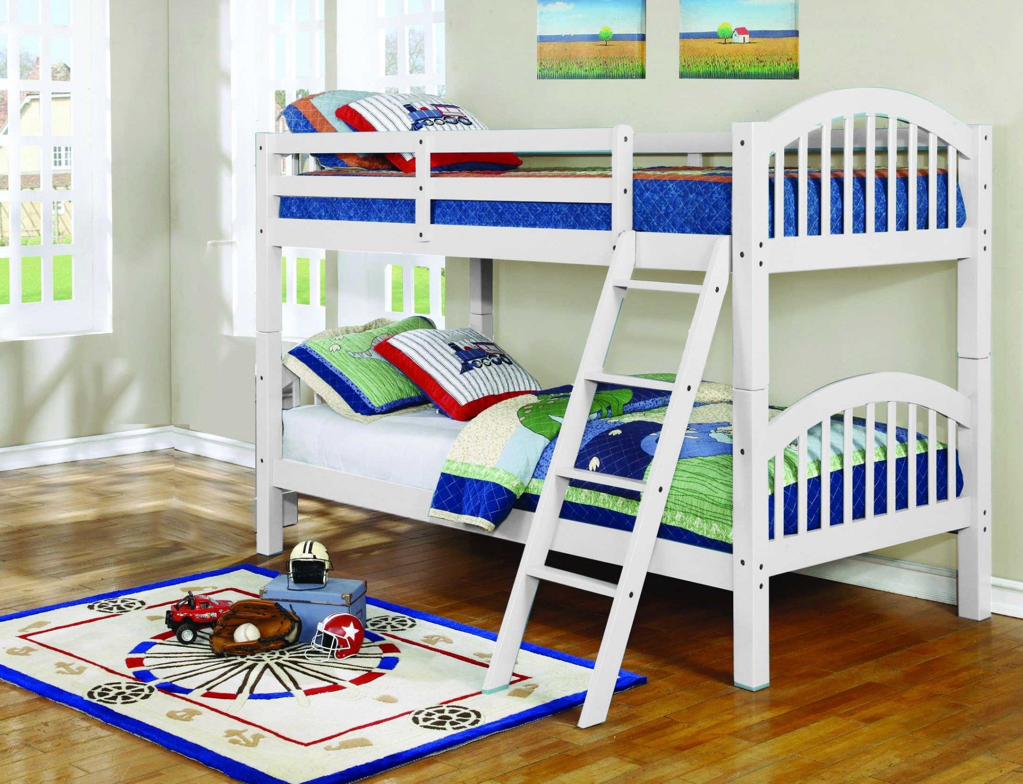 Traditional White Finish Twin over Twin Arched Wood Bunk Bed