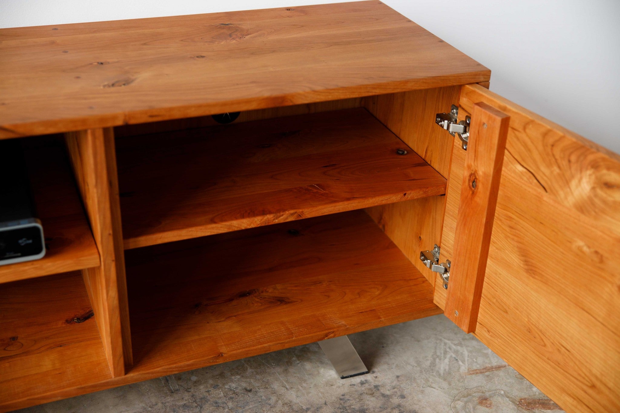 Warm Natural Cherry And Steel TV Stand or Media Center