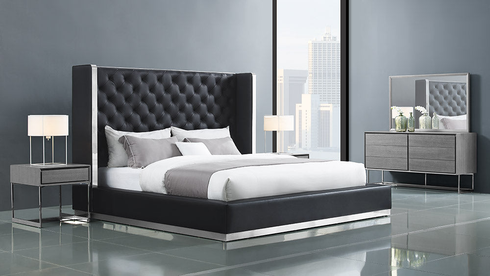 60 X 91 X 91 Black Faux Leather Bed King