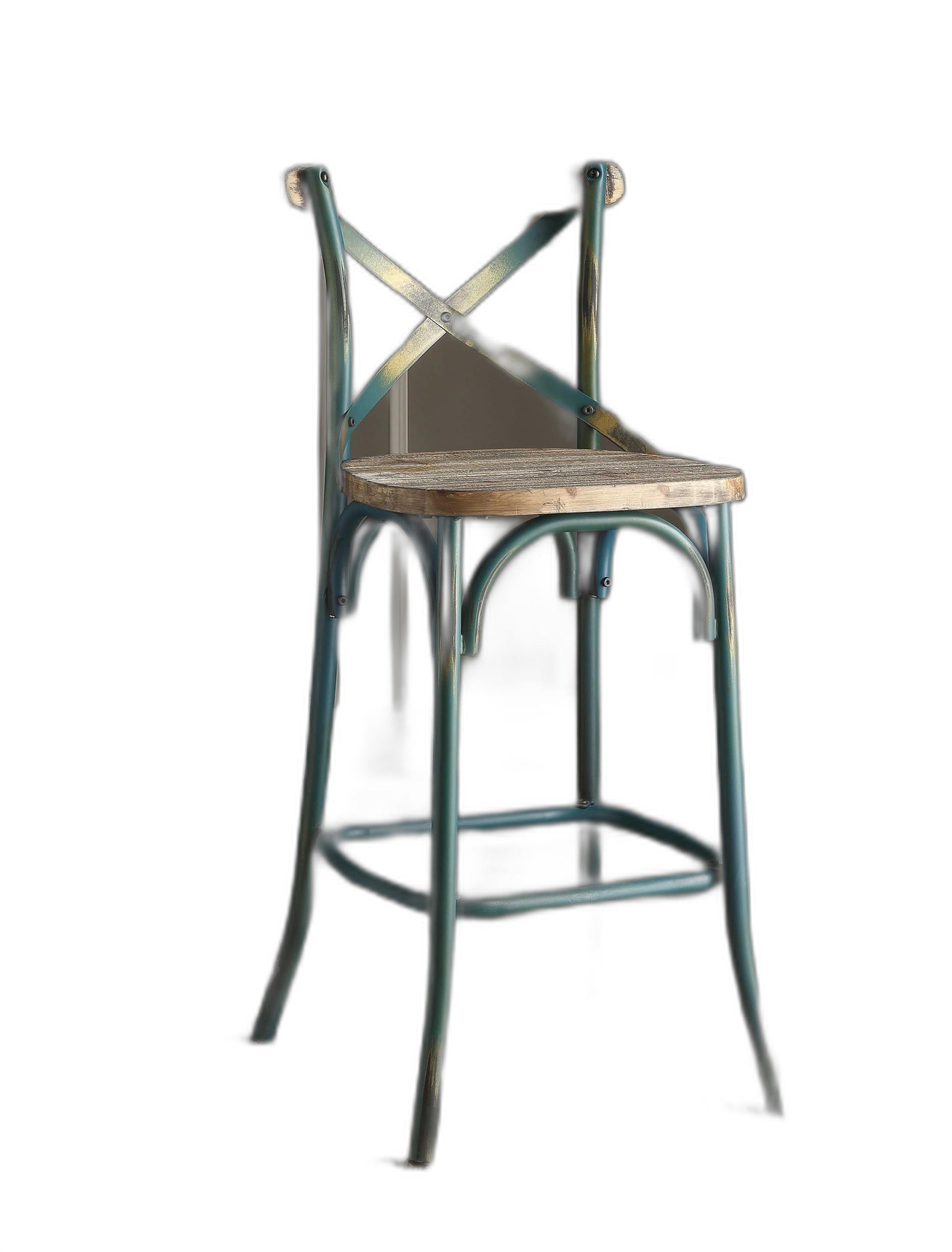 Antique Turquoise & Oak Wood Bar Chair