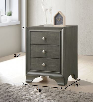 Gray Oak Wood Finish 3 Drawer Night Stand