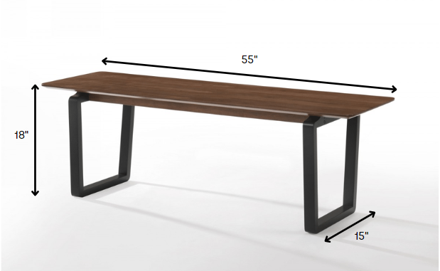 Rectangular Modern Walnut Finish Dining Bench with Black Metal U shaped legs