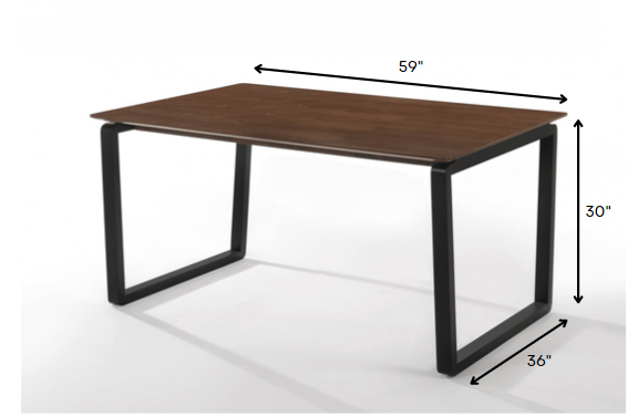 Rectangular Modern Walnut Finish Dining  Table with Black Metal U shape legs