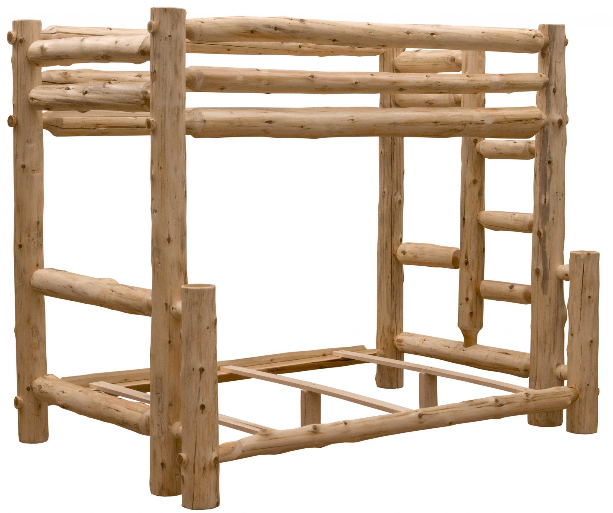 Rustic and Natural Cedar Queen and Single Ladder Left Log Bunk Bed