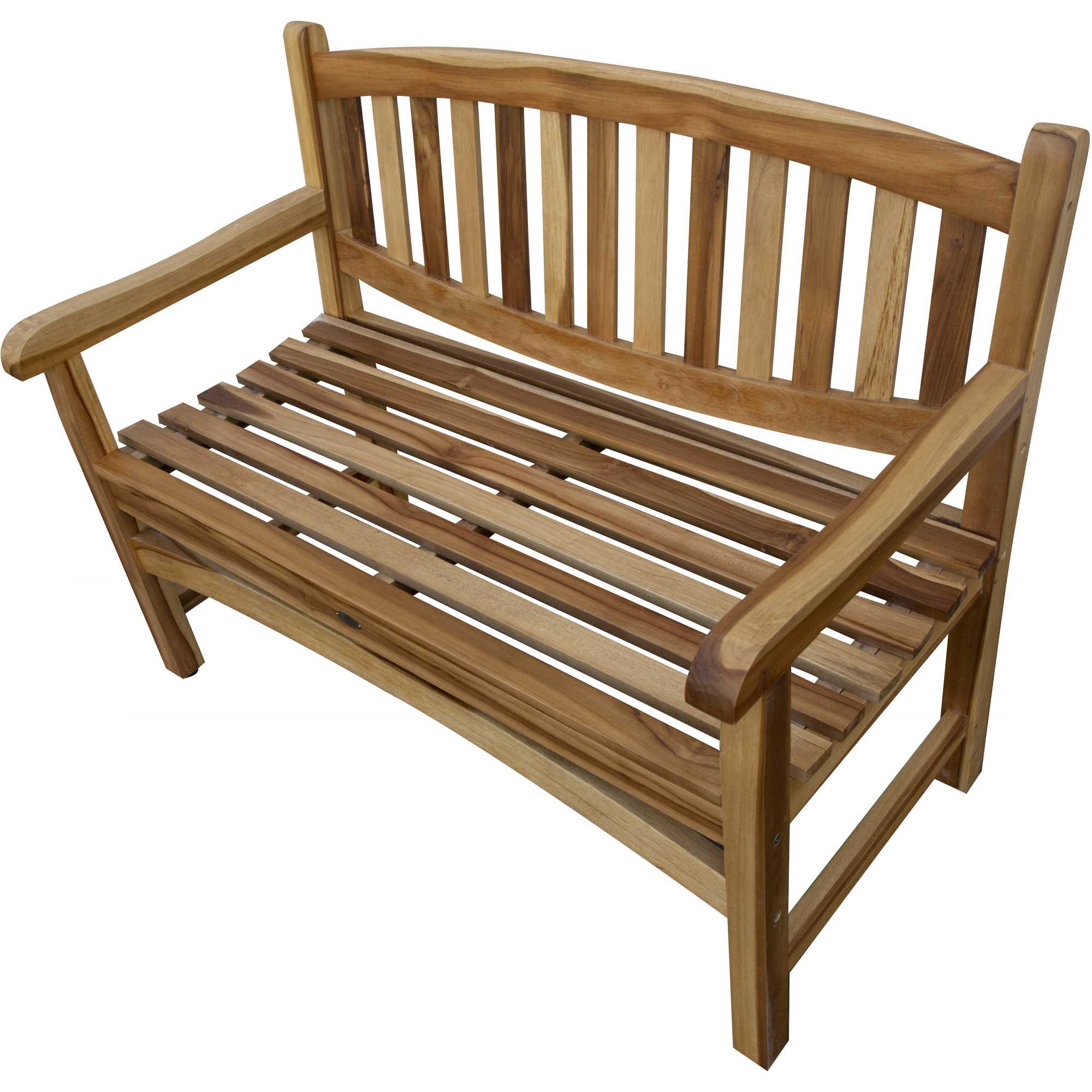 Compact Teak Outdoor Bench with Curved Design in Natural Finish