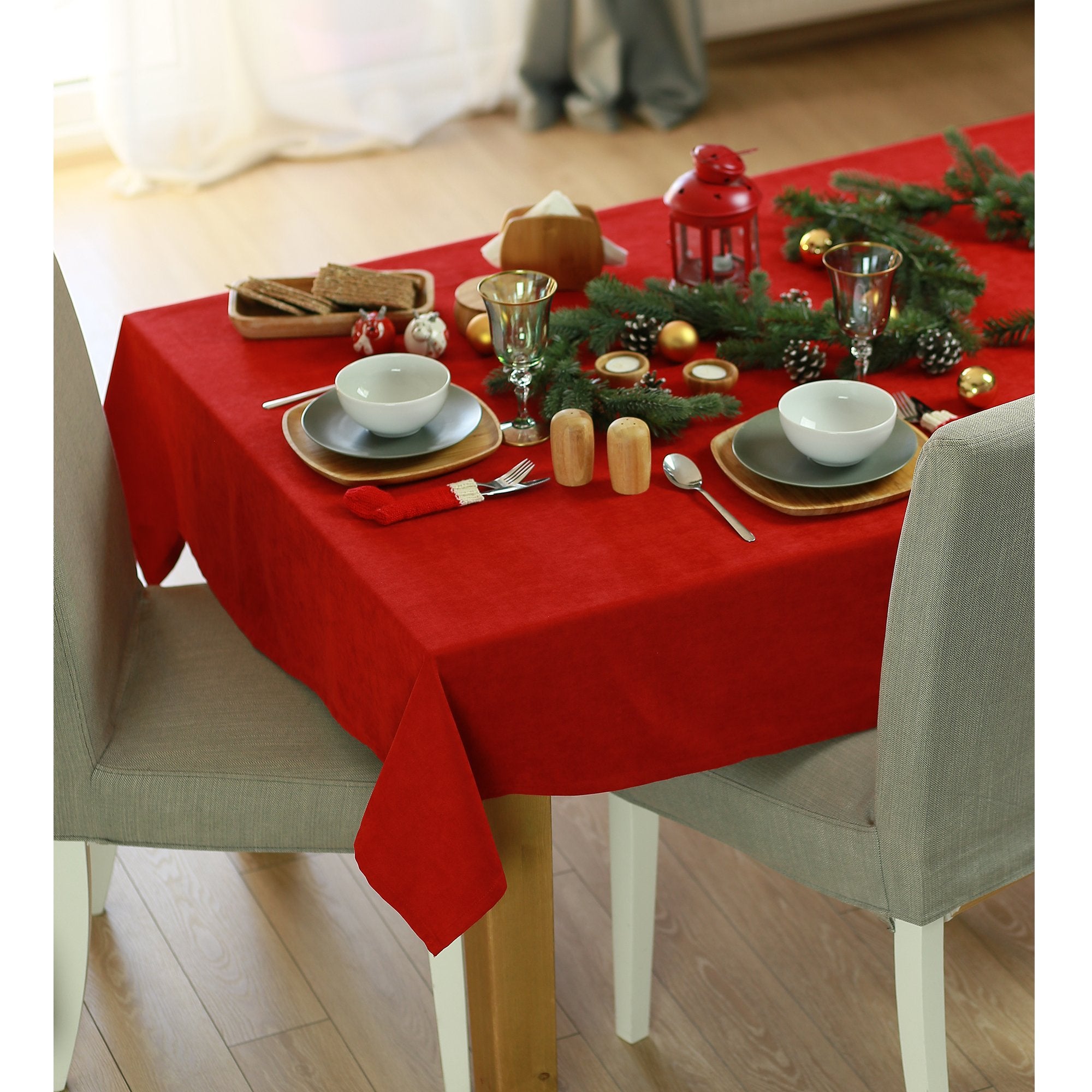 120" Merry Christmas Rectangle Tablecloth in  Red