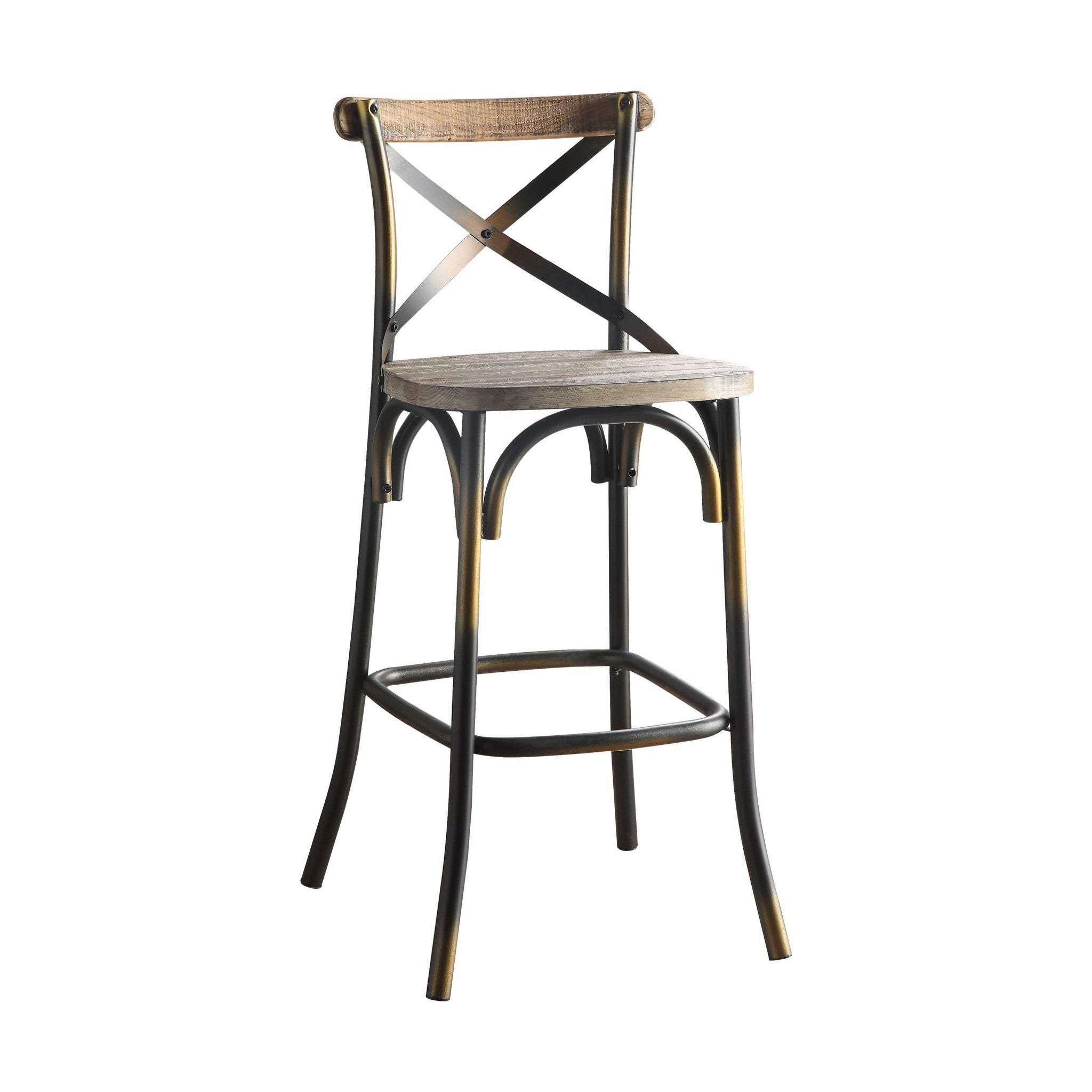 43' High Back Antiqued Copper and Oak Finish Bar Chair