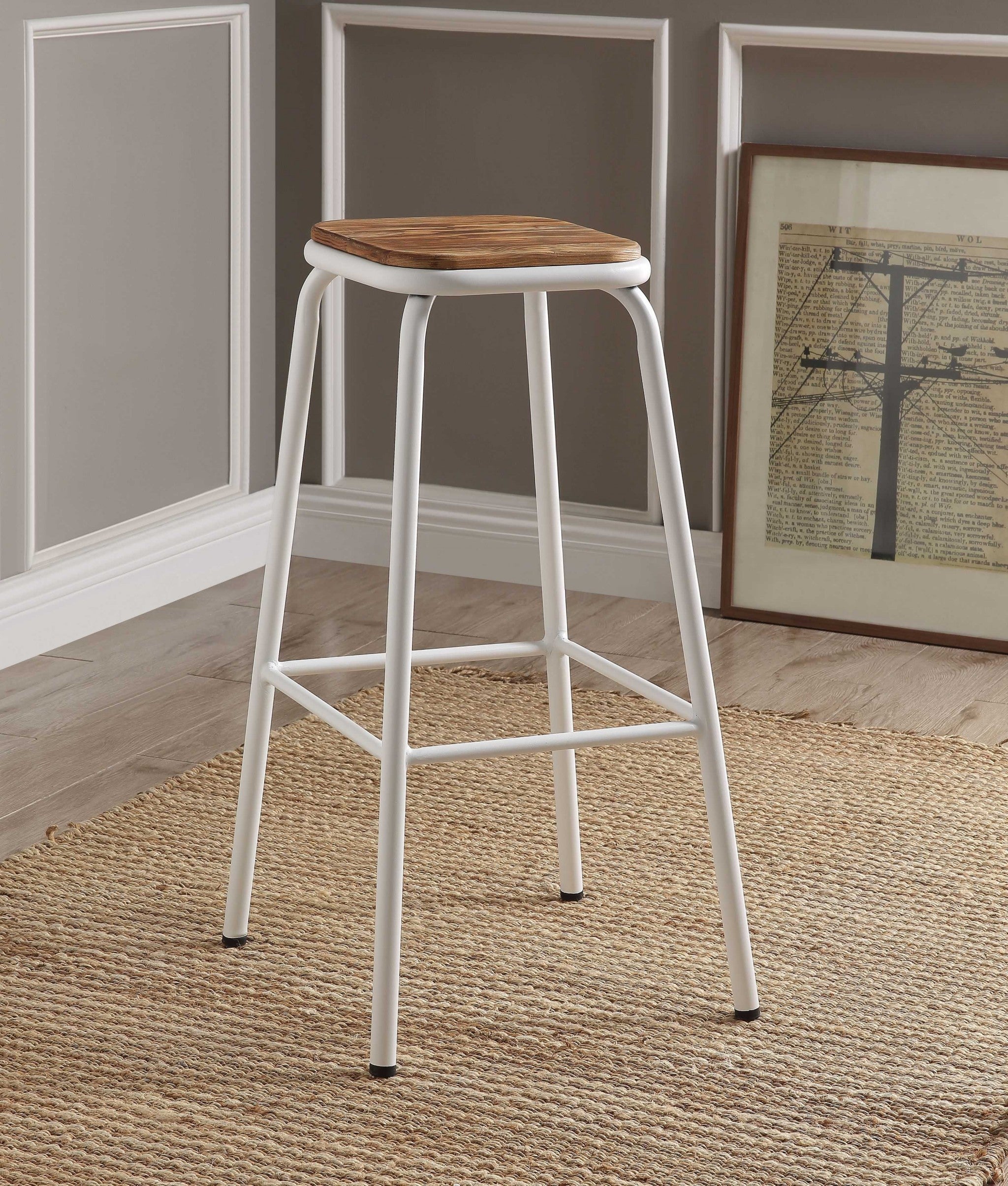 Set of 2 - 30' White and Natural Backless Stools