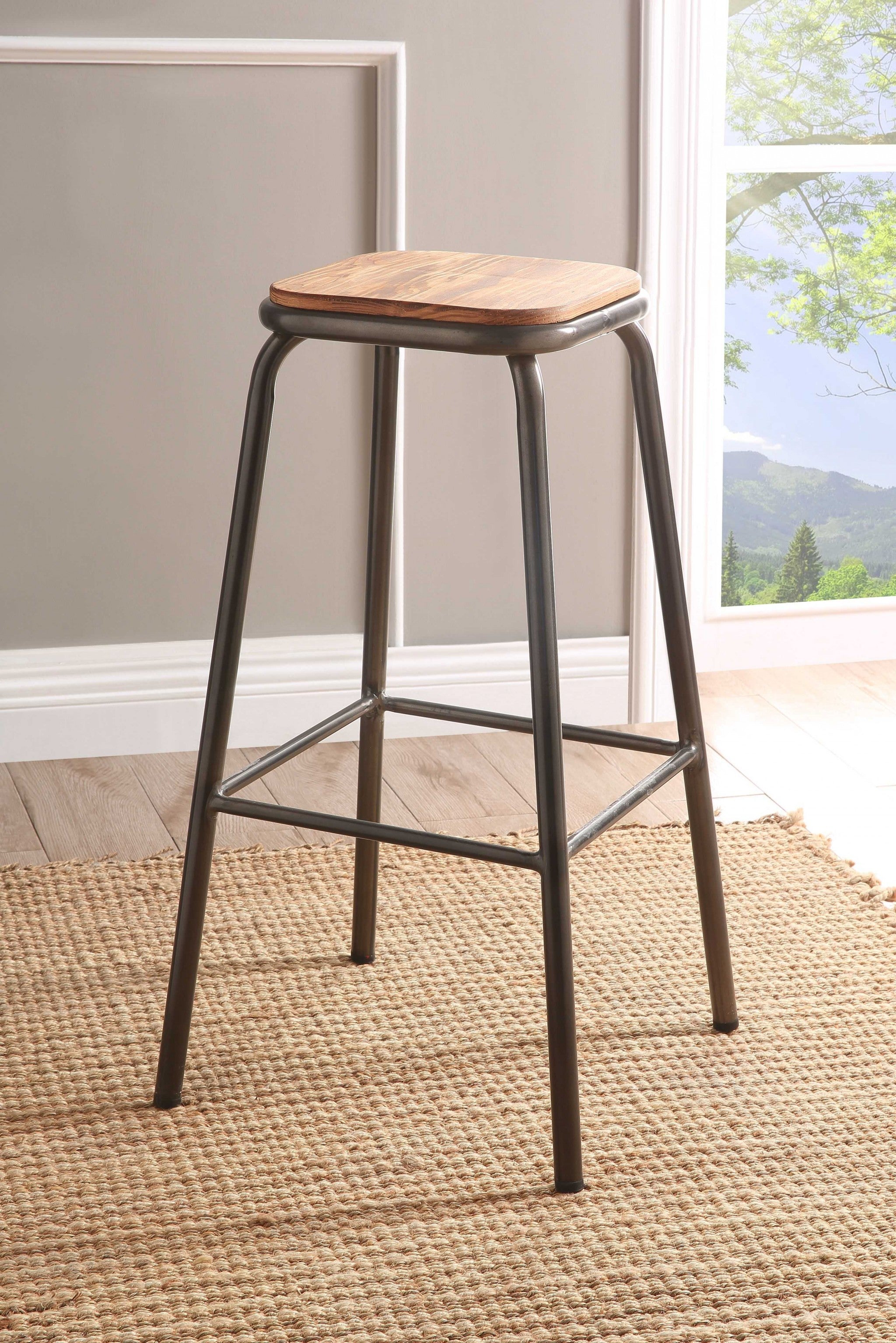 Set of 2 30' Gunmetal and Natural Backless Stools