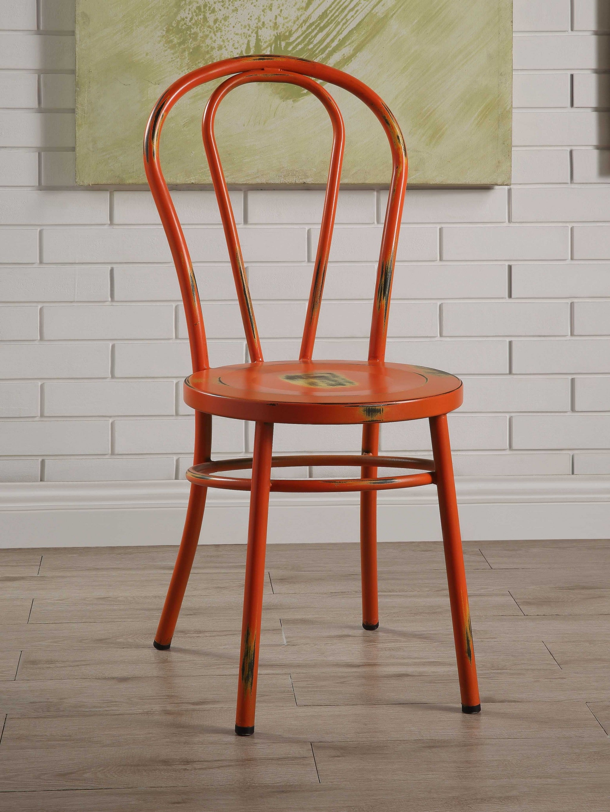 Set of 2 Antiqued Orange Metal Dining Chairs