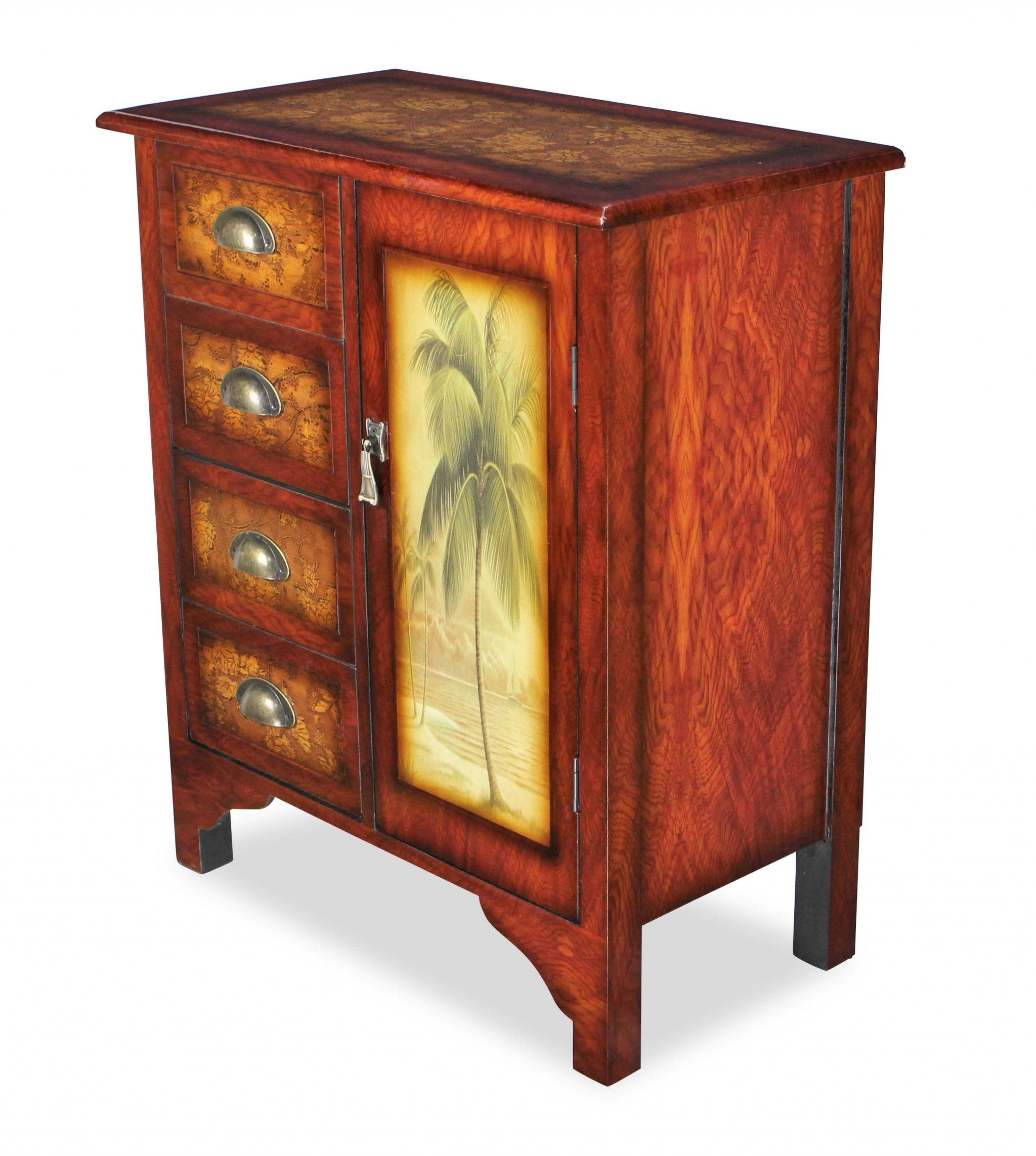 Golden Palm Tree Accent Cabinet