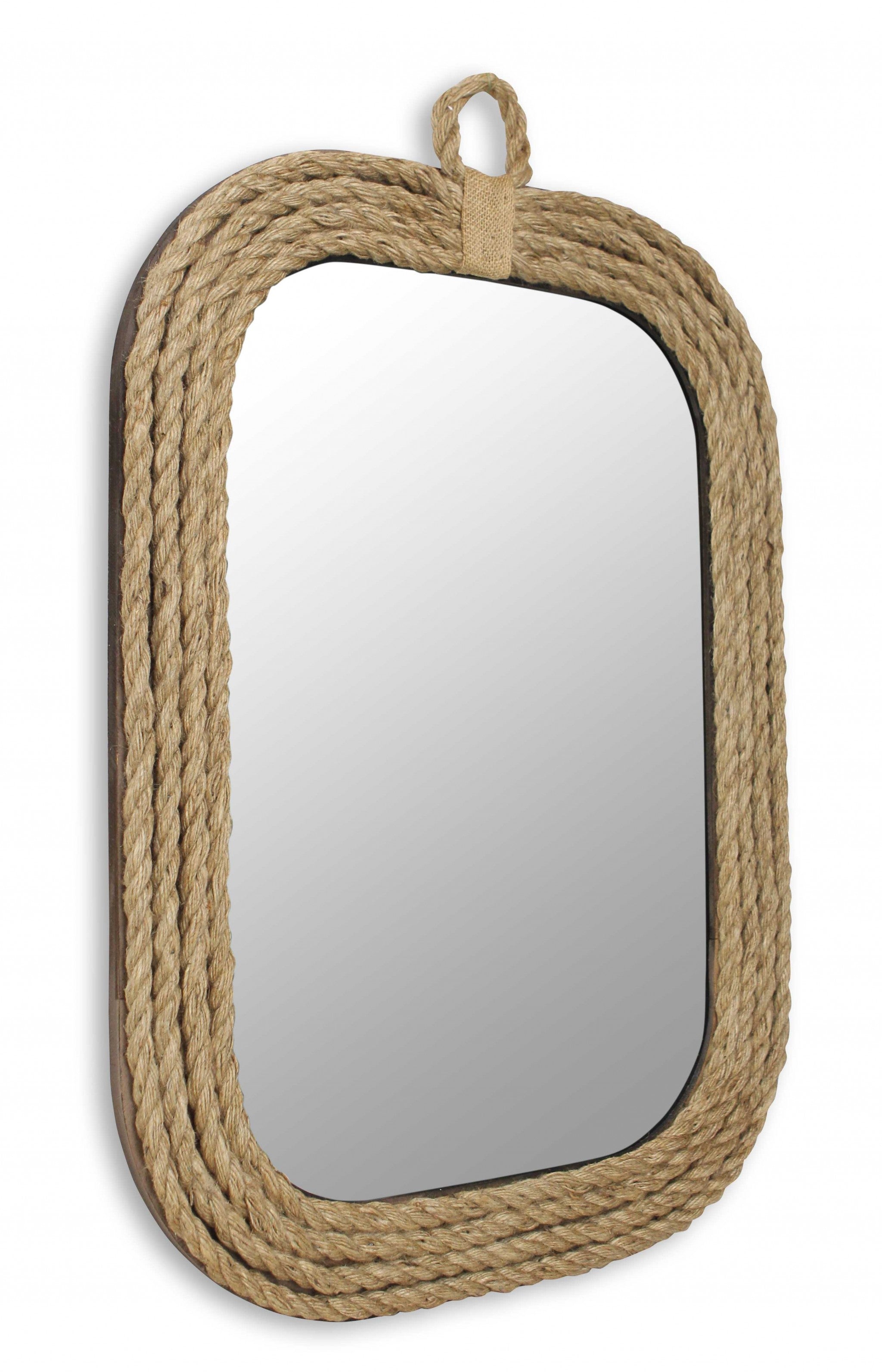 Rustic Rounded Rectangle Rope Braid Wall Mirror