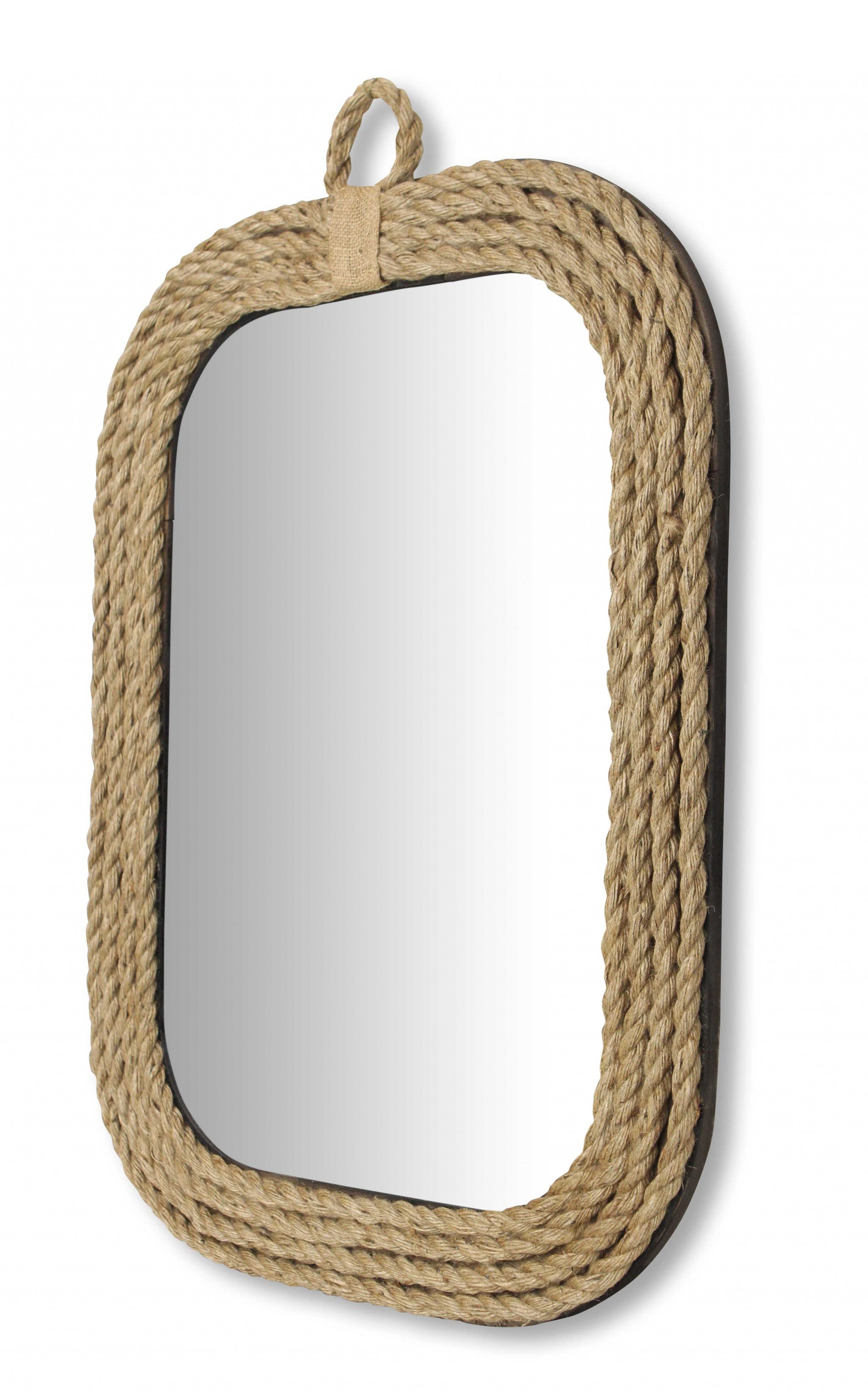 Rustic Rounded Rectangle Rope Braid Wall Mirror