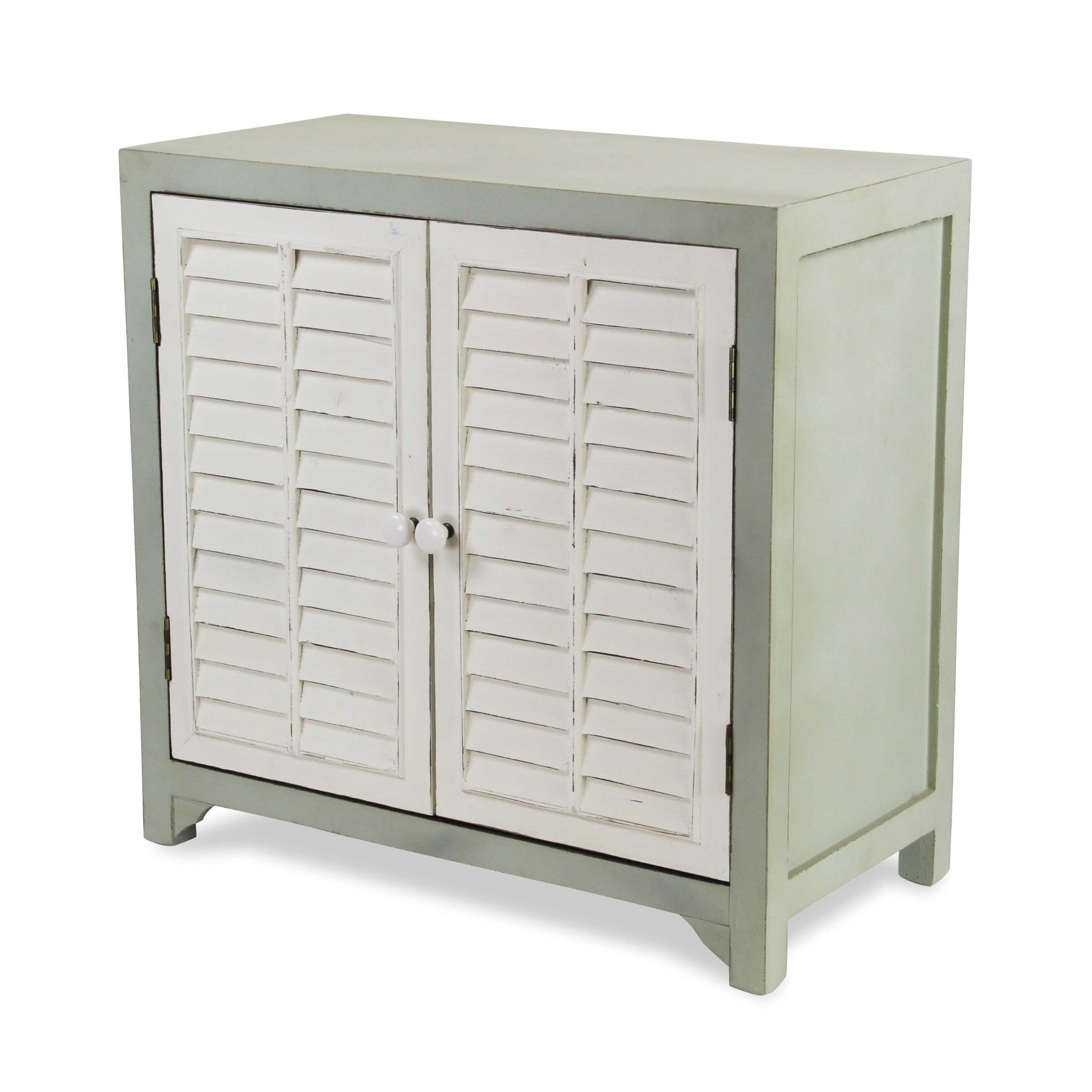 Sea Salt Blue and White Shutter Accent Cabinet