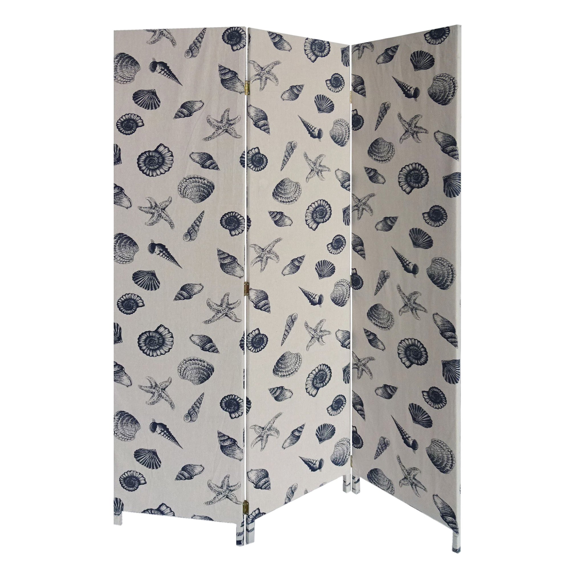 3 Panel Beige and Blue Soft Fabric Finish Room Divider