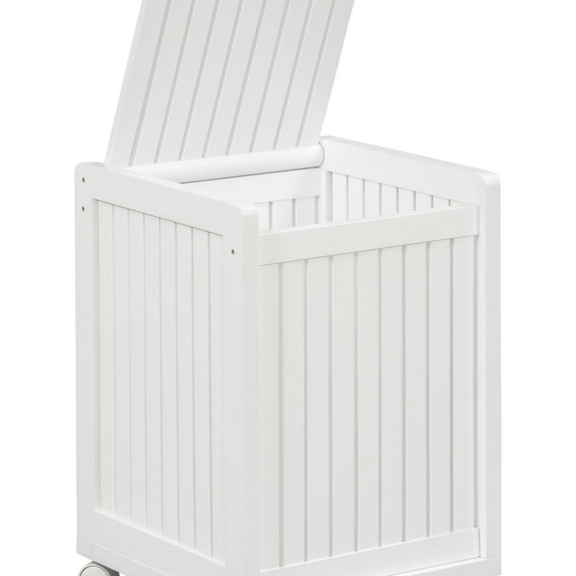 White Solid Wood Rolling Laundry Hamper with Lid