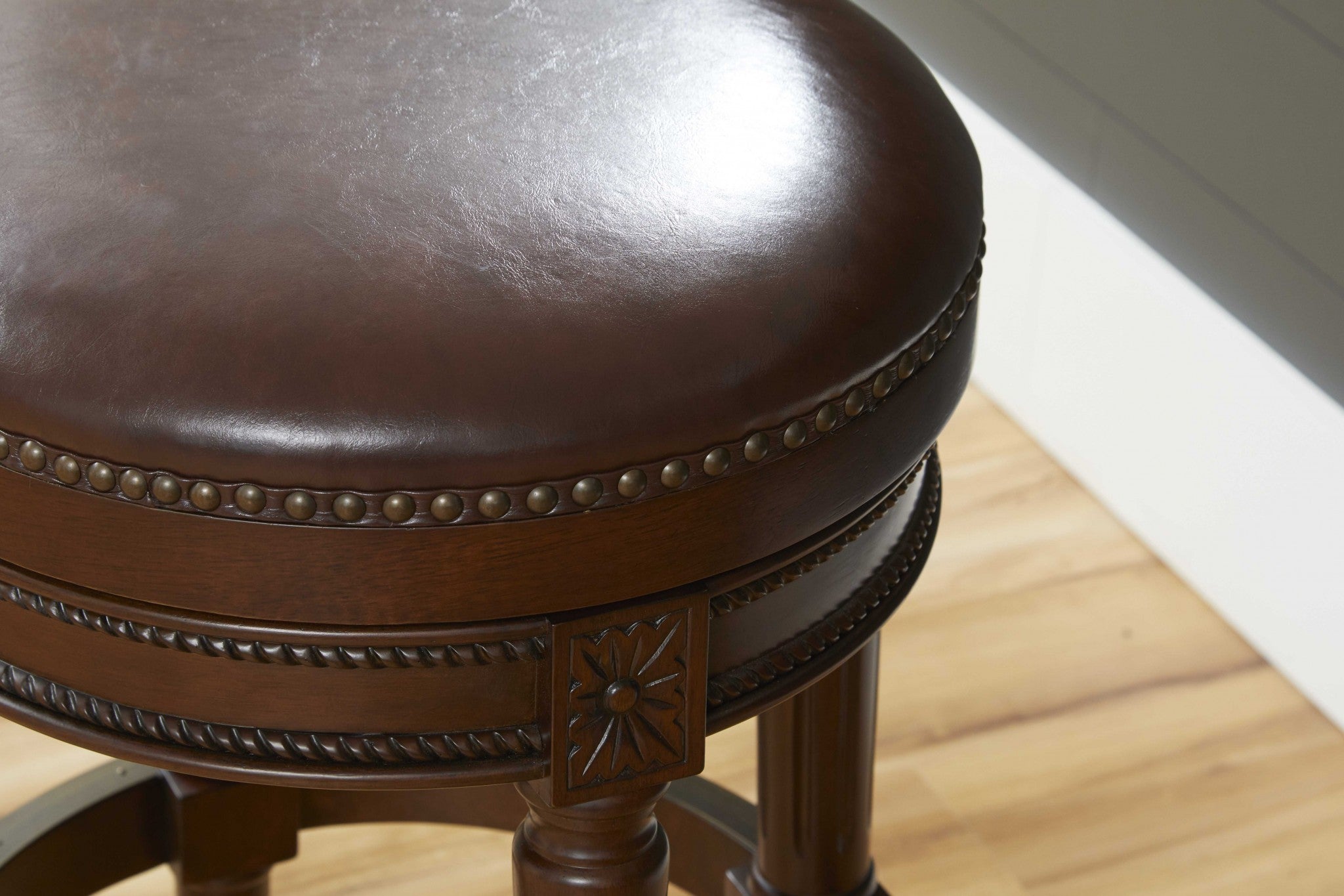 Distressed Walnut Finished Bar Height Round  Stool