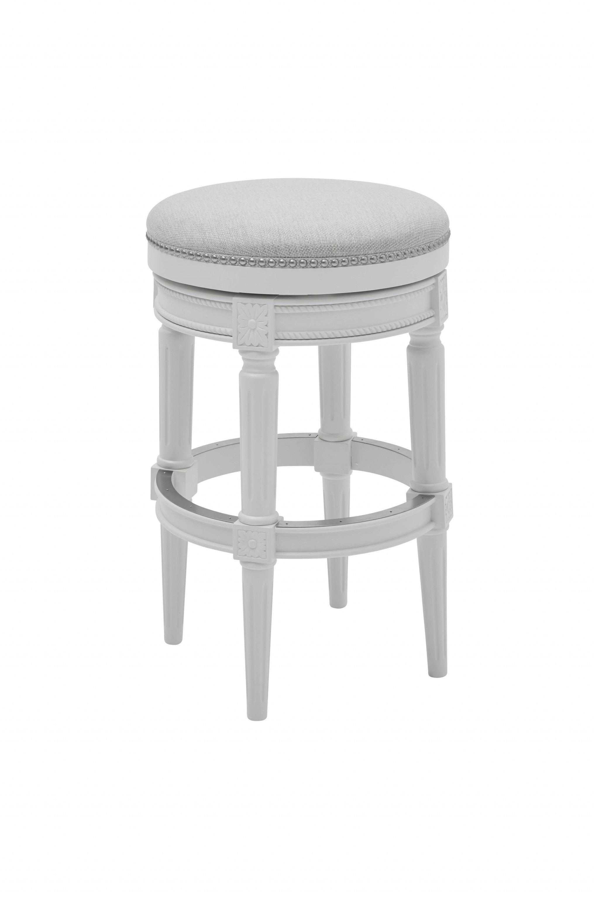 Bar Height Round Backless Stool in  White Fabric