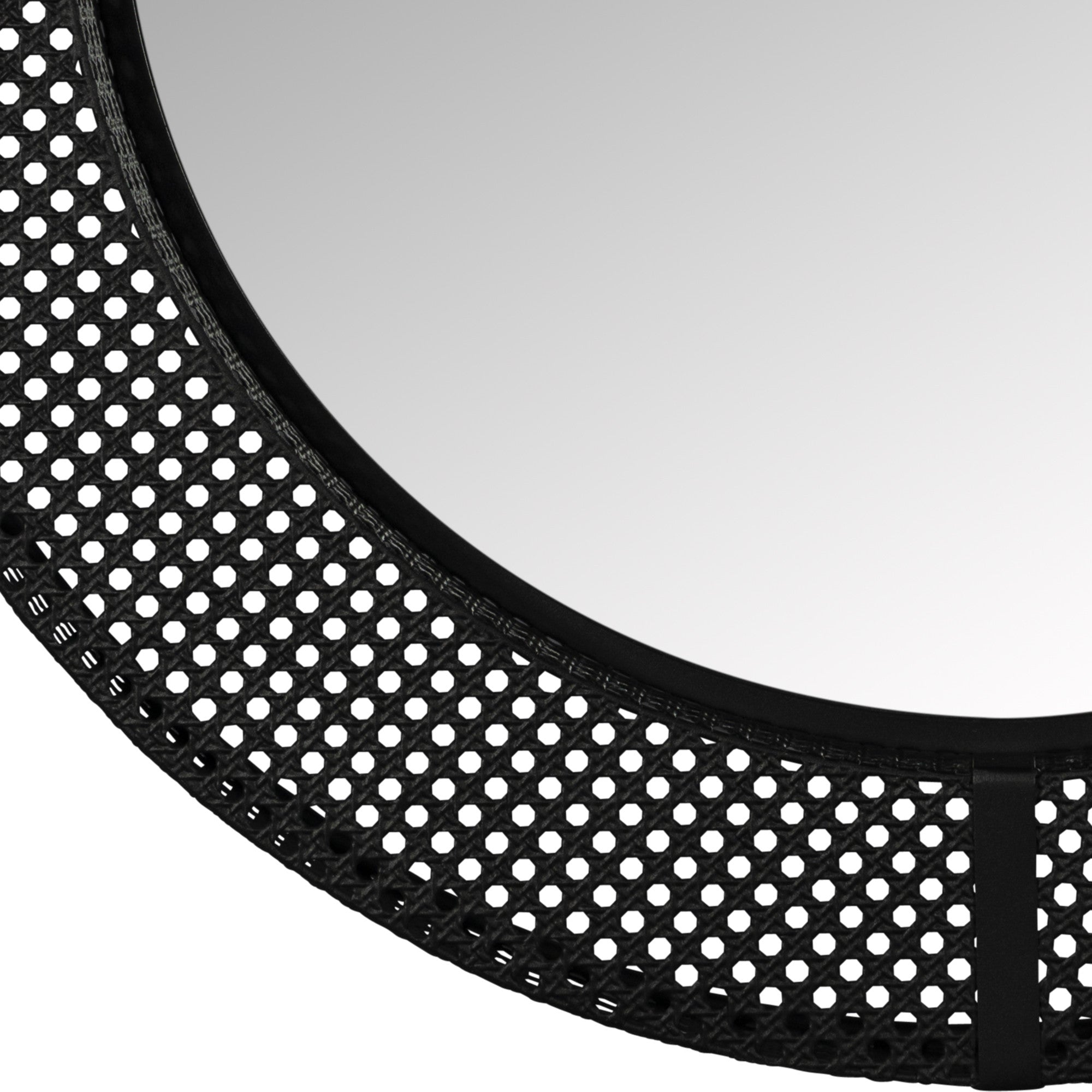 Black Metal Cane Webbing Round Wall Mirror