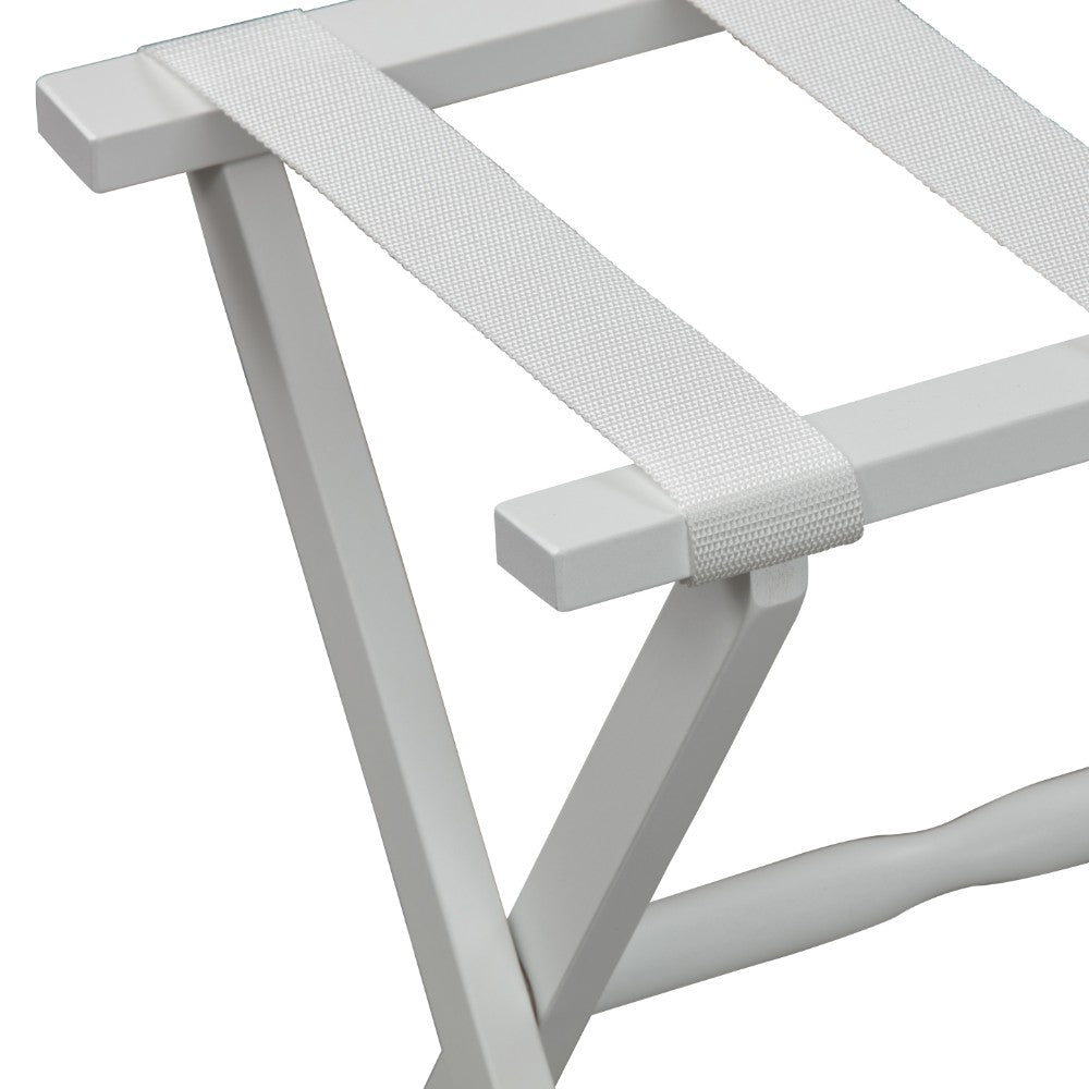 Hotel White Finish Wood Folding Luggage Rack with White Straps