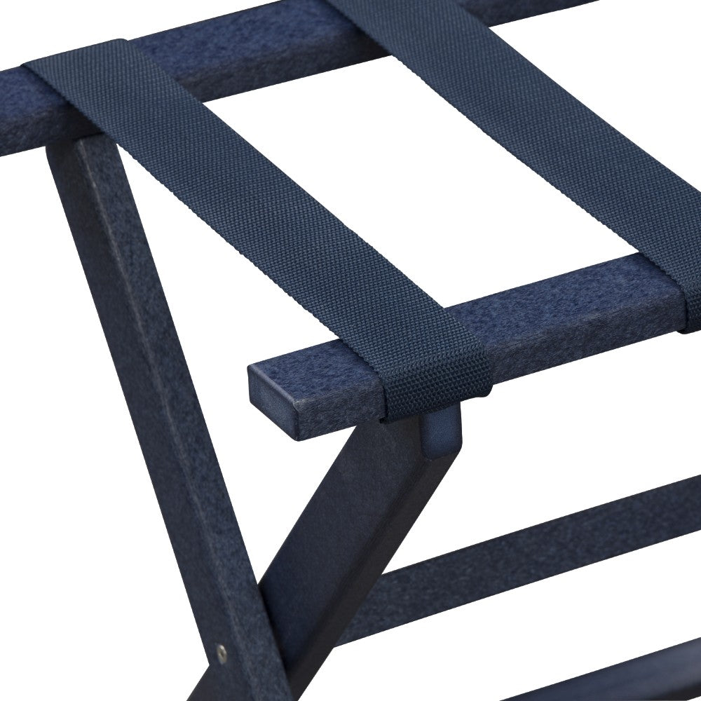 Earth Friendly Navy Blue Folding Luggage Rack with Navy Straps