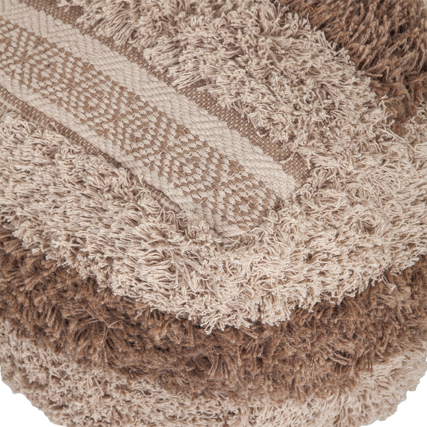 Boho Shaggy Khaki Textured Pouf