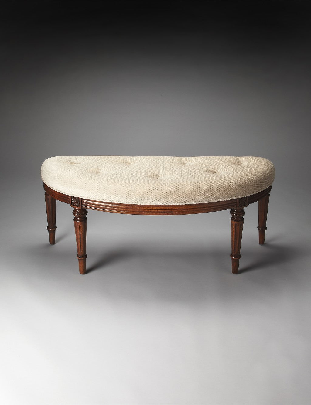 Classic Ivory and Golden Brown Crescent Shaped Bench