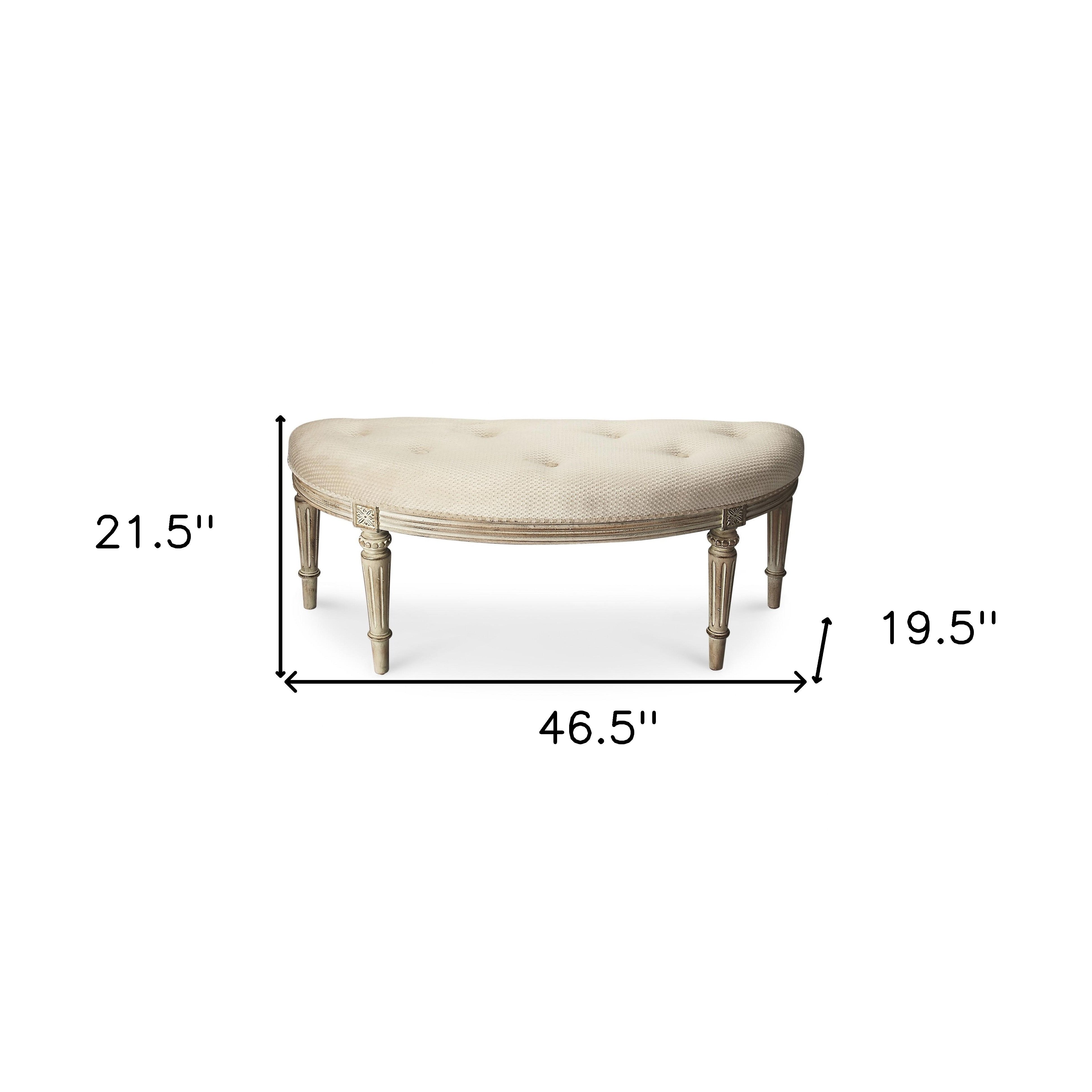 Classic Ivory and Golden White Wash Crescent Shaped Bench