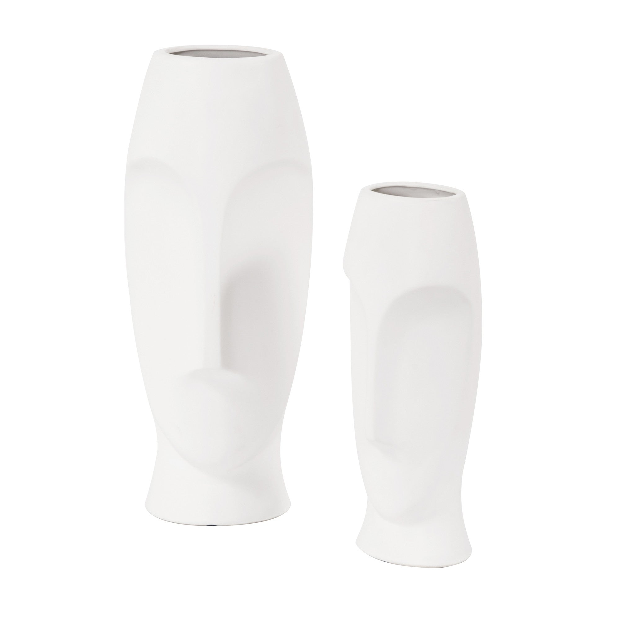 Matte White Ceramic Vase with Abstract Faces