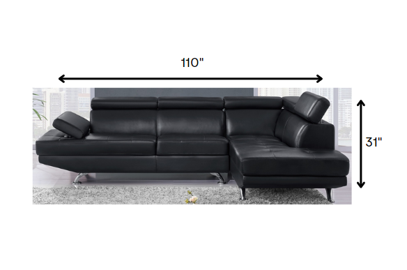 Contemporary Black Faux Leather Sectional Sofa