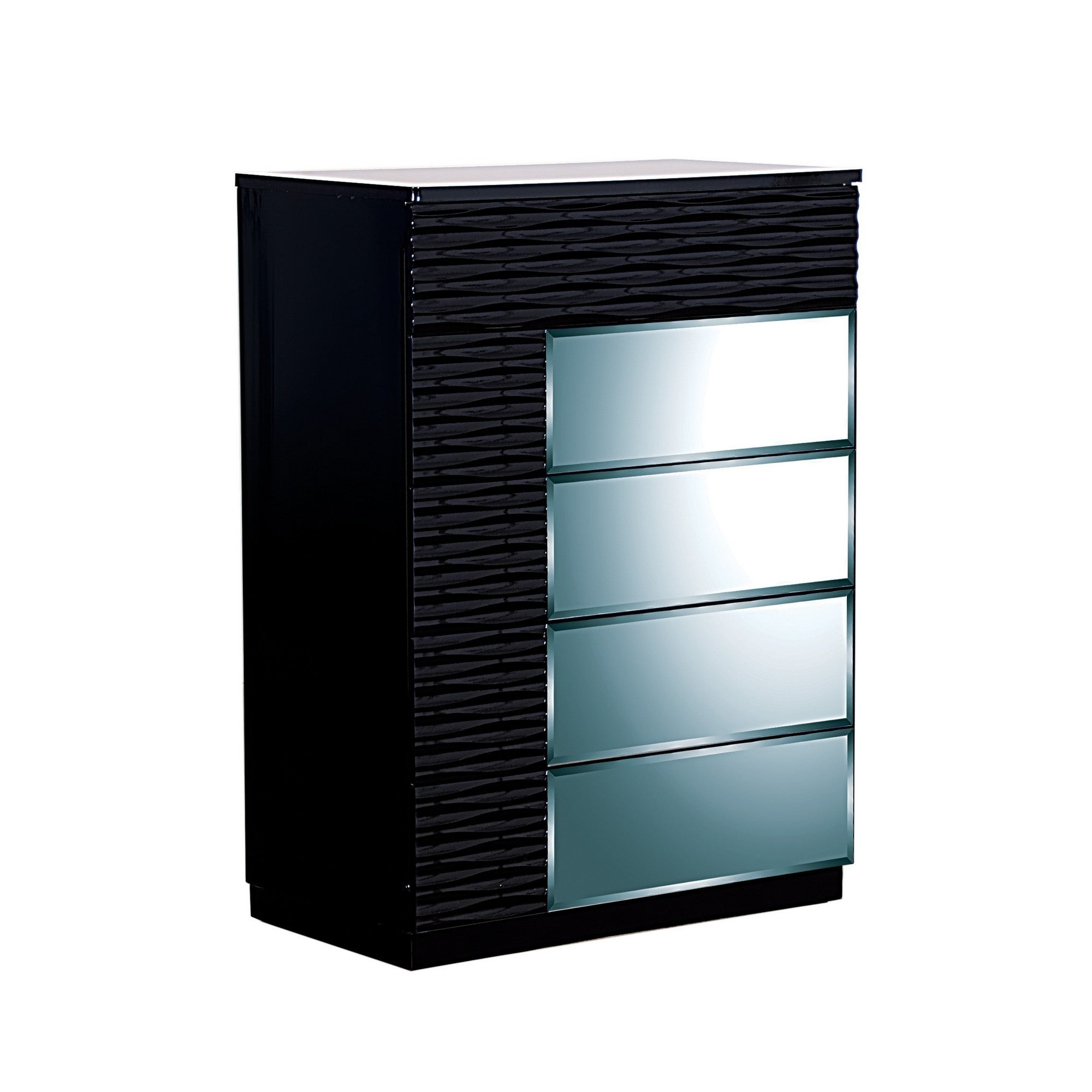 Modern Black Chest with Geometric Designed Panels  5 Drawers