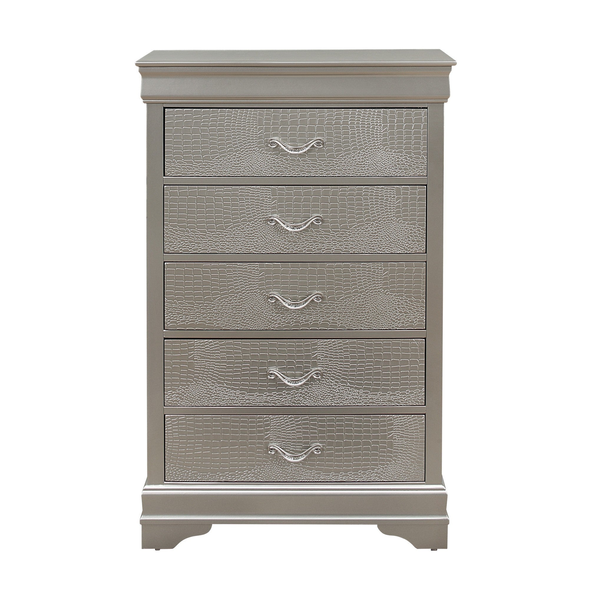 Silver Tone Chest with 5 Spacious Interior Drawers