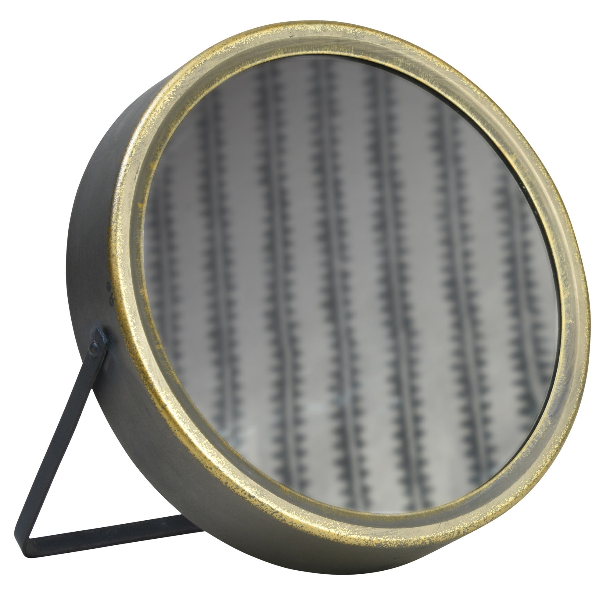 Gray and Gold Tabletop Round Vanity Mirror