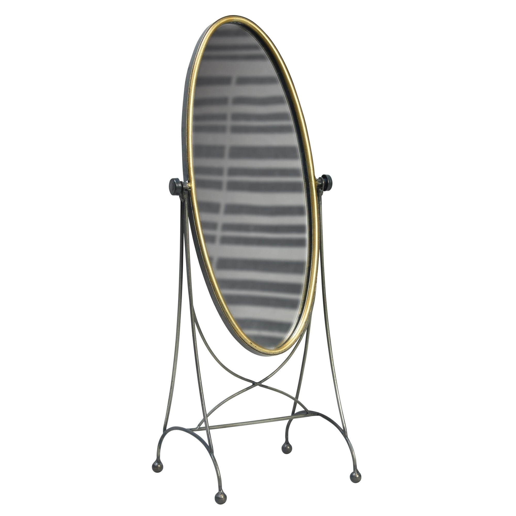 Gray and Gold Oval Vanity Floor Mirror