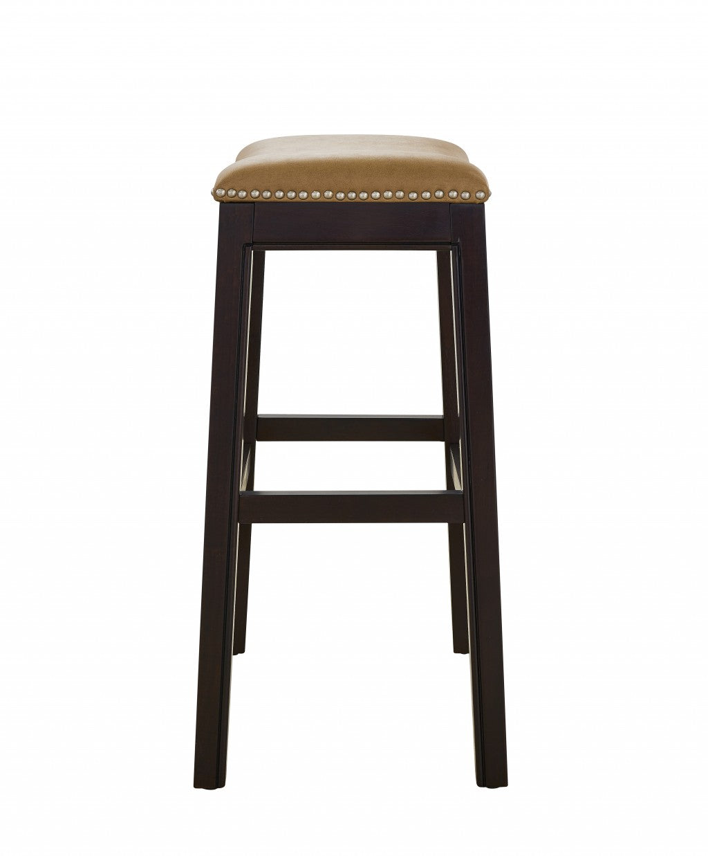 25" Espresso and Carmel Saddle Style Counter Height Bar Stool