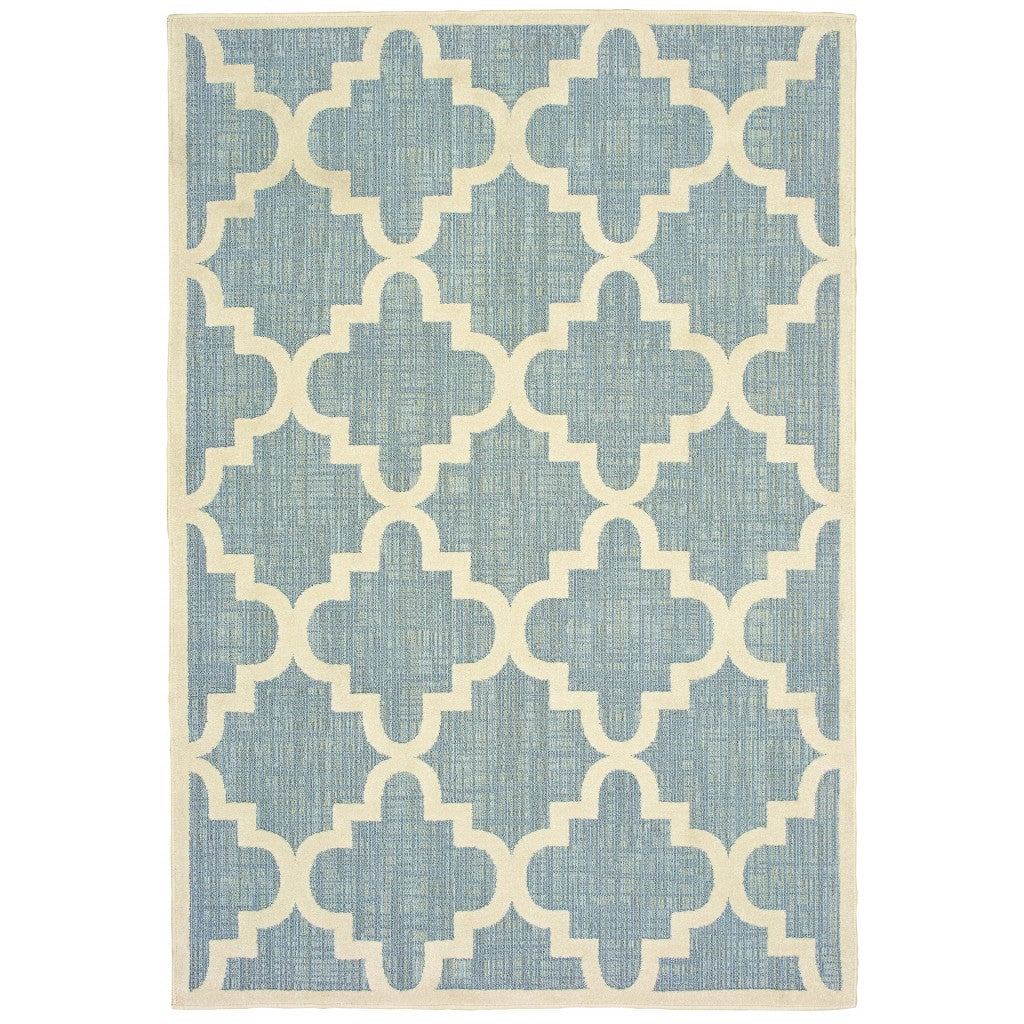 9' x 12' Blue Ivory Machine Woven Geometric Indoor or Outdoor Area Rug