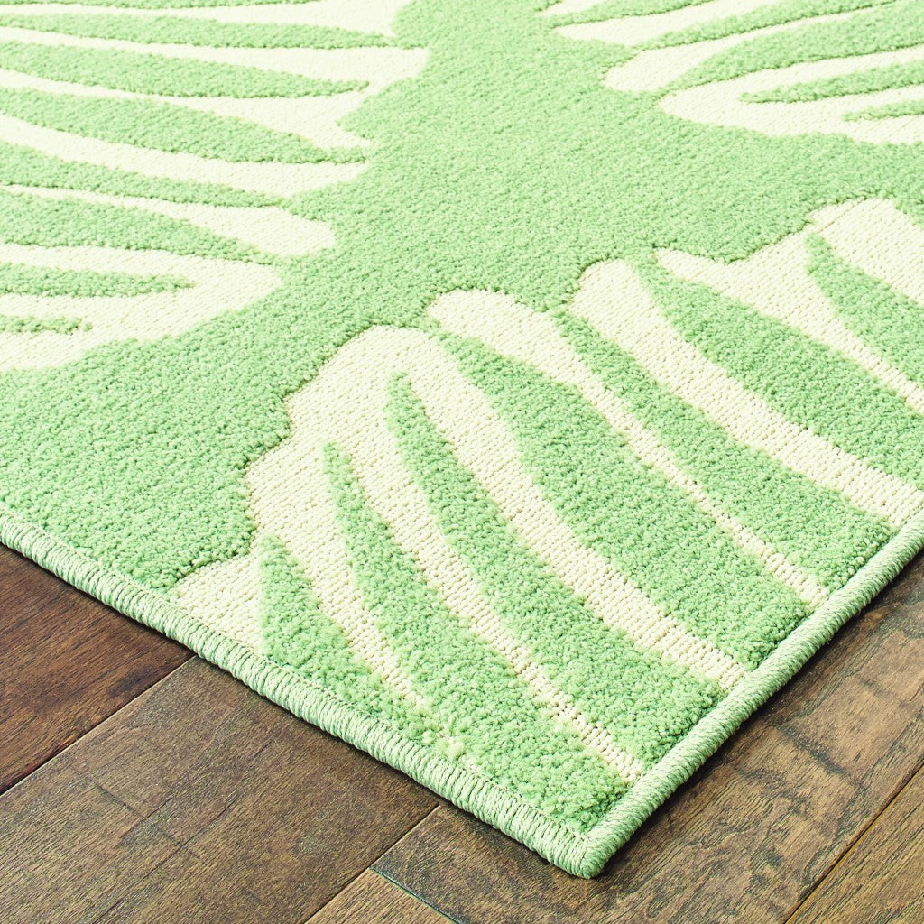 8' Tropical Light Green Ivory Palms Indoor Outdoor Runner Rug