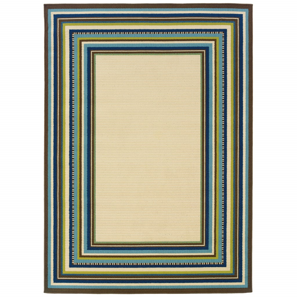 4' x 6' Ivory Mediterranean Blue and Lime Border Indoor Outdoor Area Rug