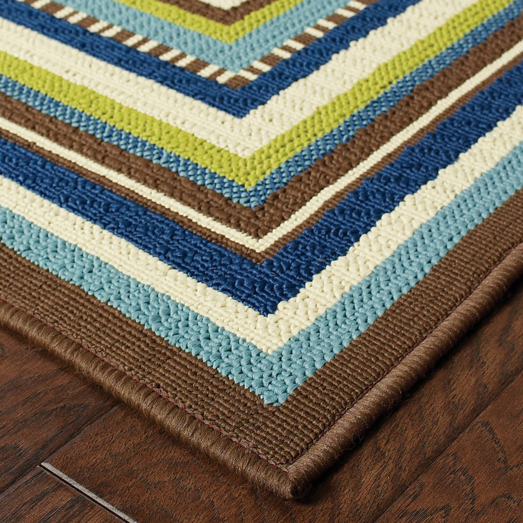 5' x 8' Ivory Mediterranean Blue and Lime Border Indoor Outdoor Area Rug