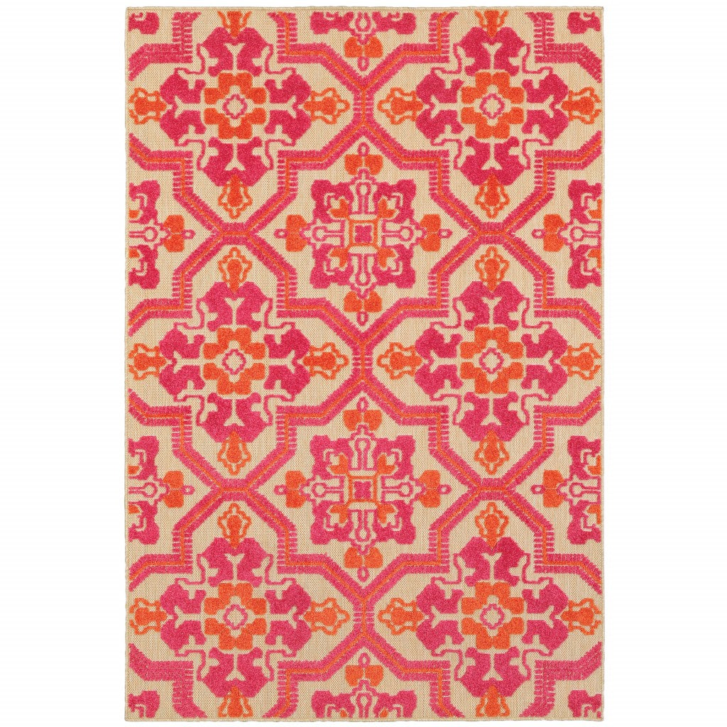 3' x 6' Pink and Orange Medallion Indoor Outdoor Area Rug