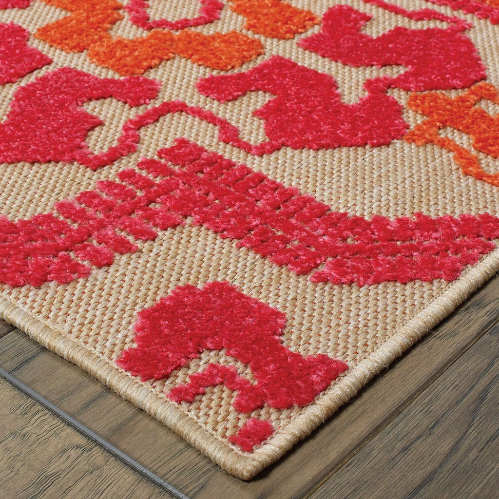 3' x 6' Pink and Orange Medallion Indoor Outdoor Area Rug