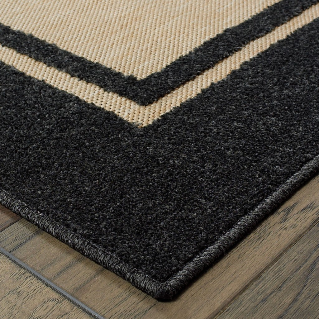 5' x 8' Sand and Black Border Indoor Outdoor Area Rug